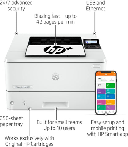 HP 4001ne Laserjet Pro Black and White Printer Renewed