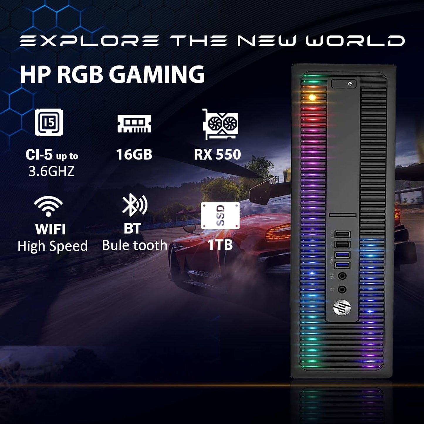 HP Core i5 RGB Gaming PC - Radeon RX 550 (Renewed)