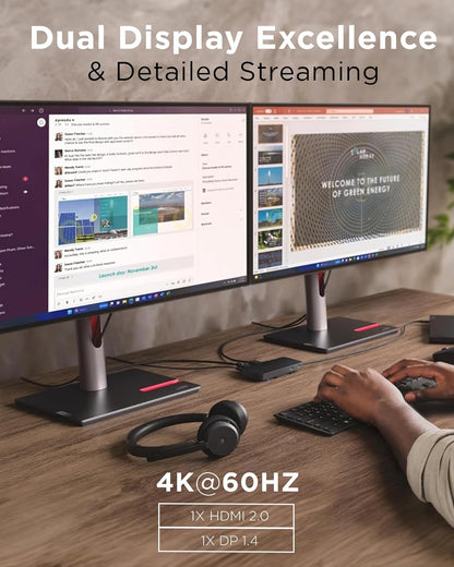 Lenovo 40B90000US USB-C Dual 4K Display Travel Dock