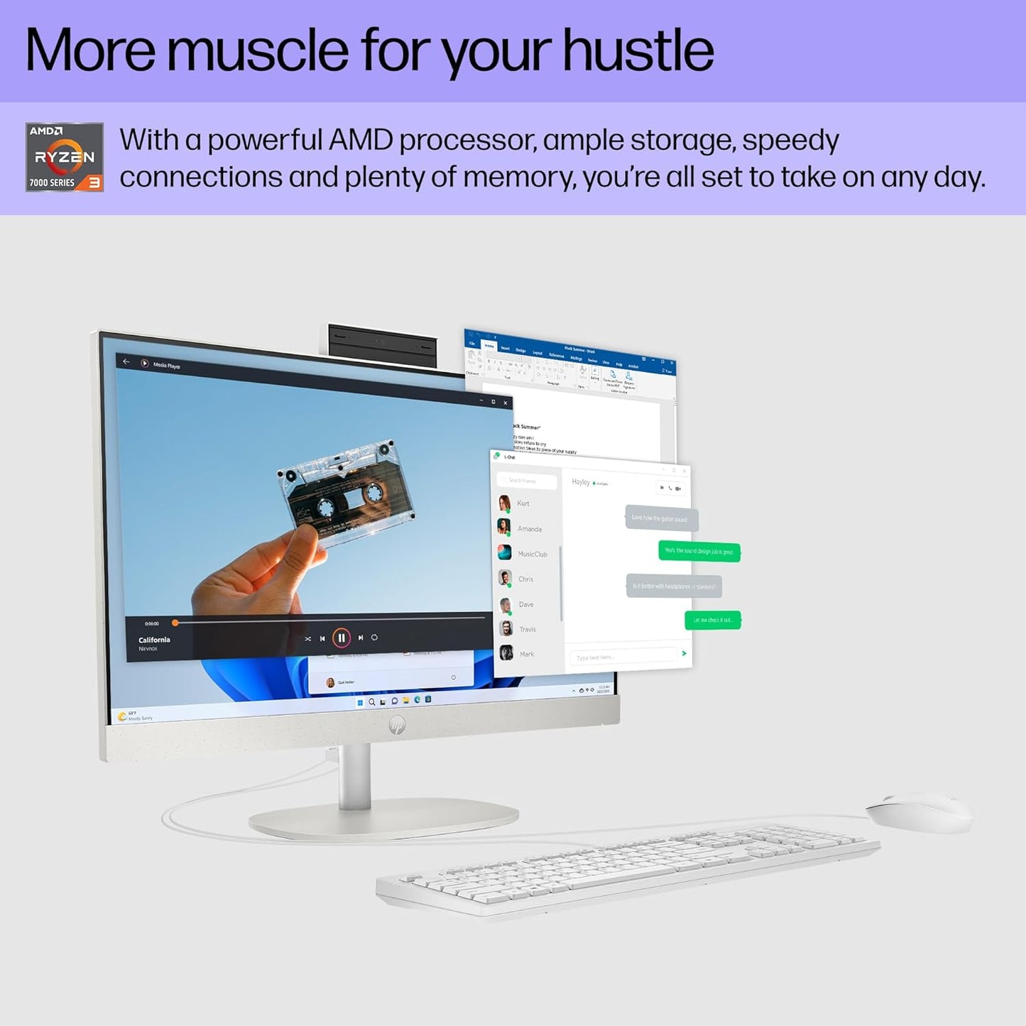 HP 24-cr0220 24" Touchscreen All-in-One Desktop Ryzen 3