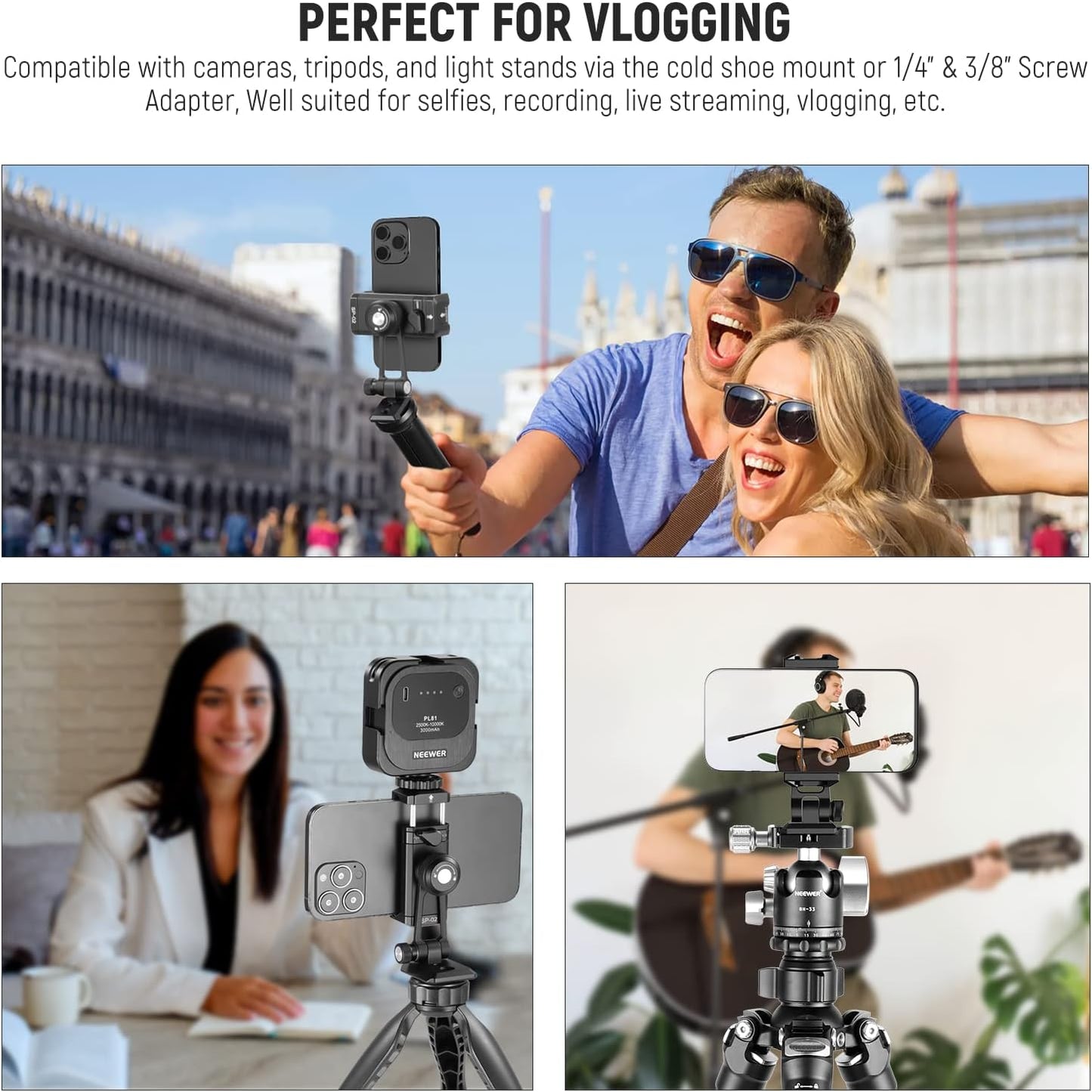 Neewer SP-02 Phone Tripod Mount: 360° Swivel, Arca Base