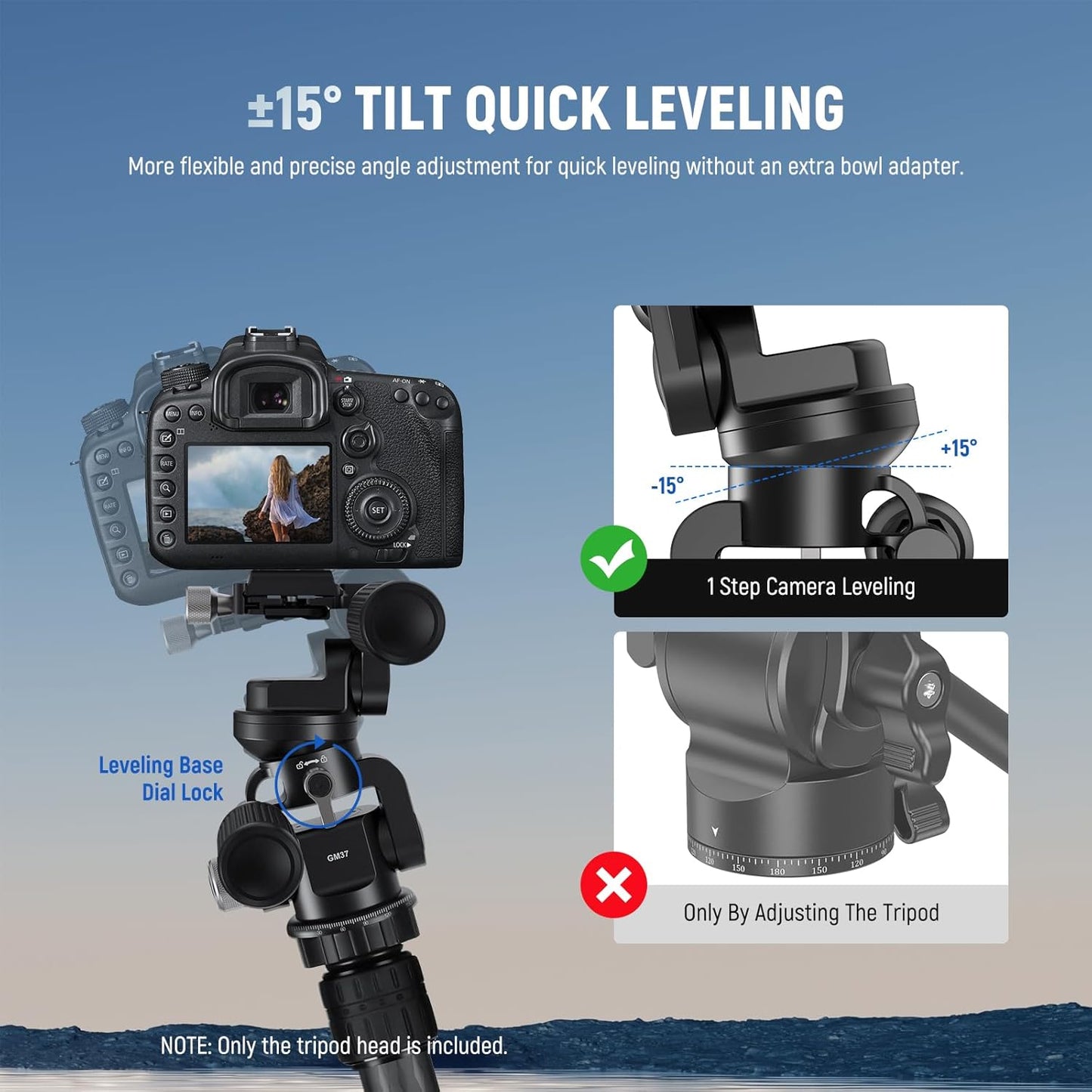 Neewer GM37 3-Way Tripod Head with Leveling Base