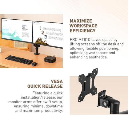 MSI PROMT81D Premium Aluminum Dual Monitor Stand 17-32"