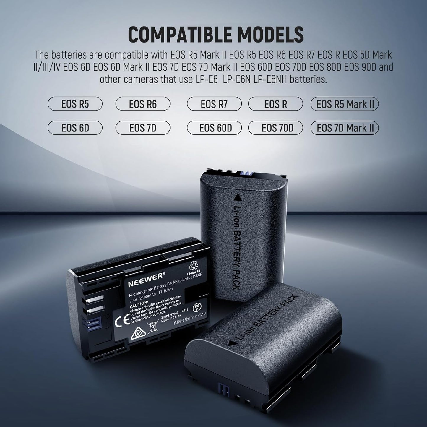 Neewer LP-E6P 2400mAh Battery 3-Pack with USB Charger