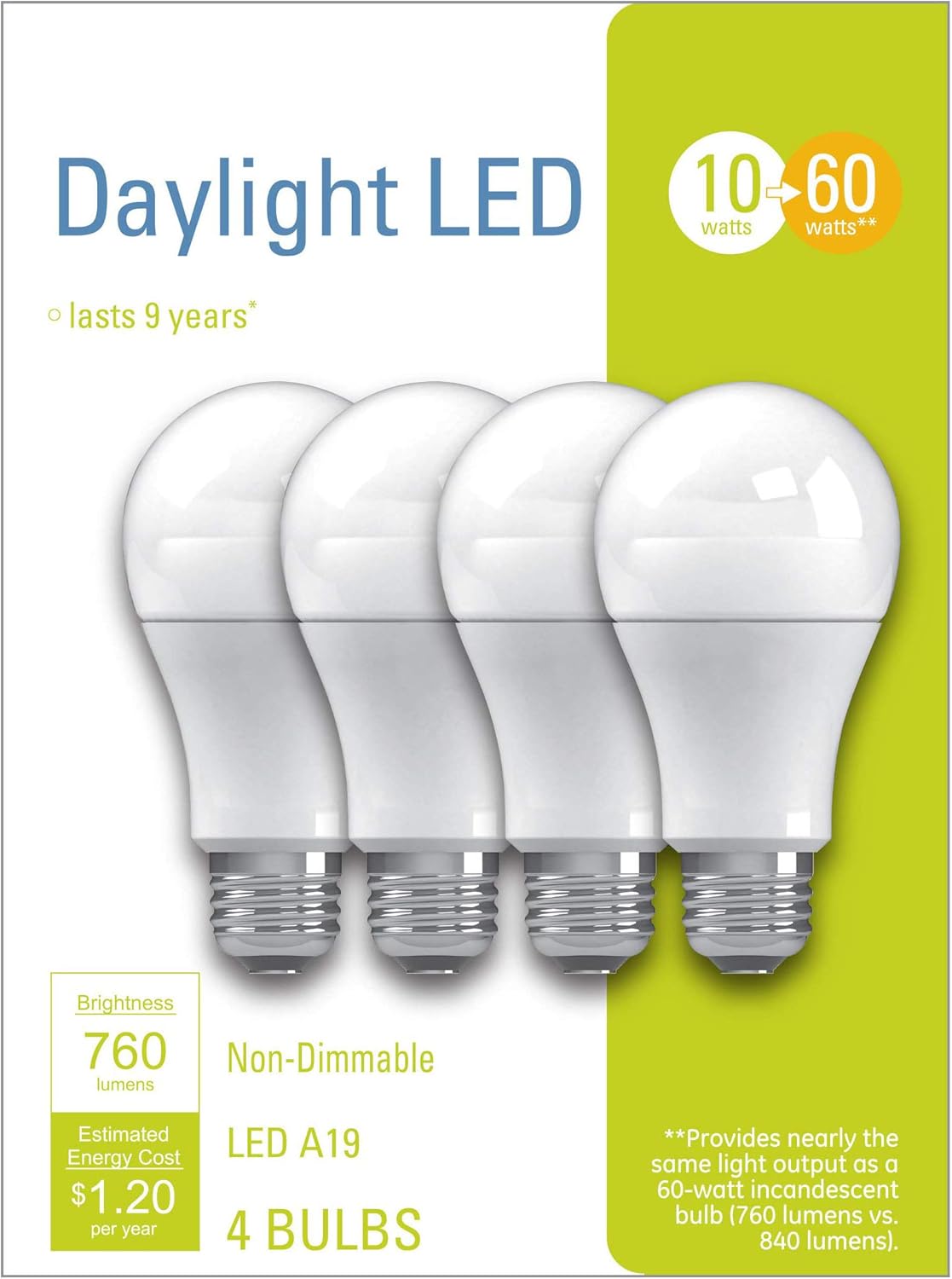 GE 32589 LED 60W Equivalent Daylight Bulbs 4-Pack