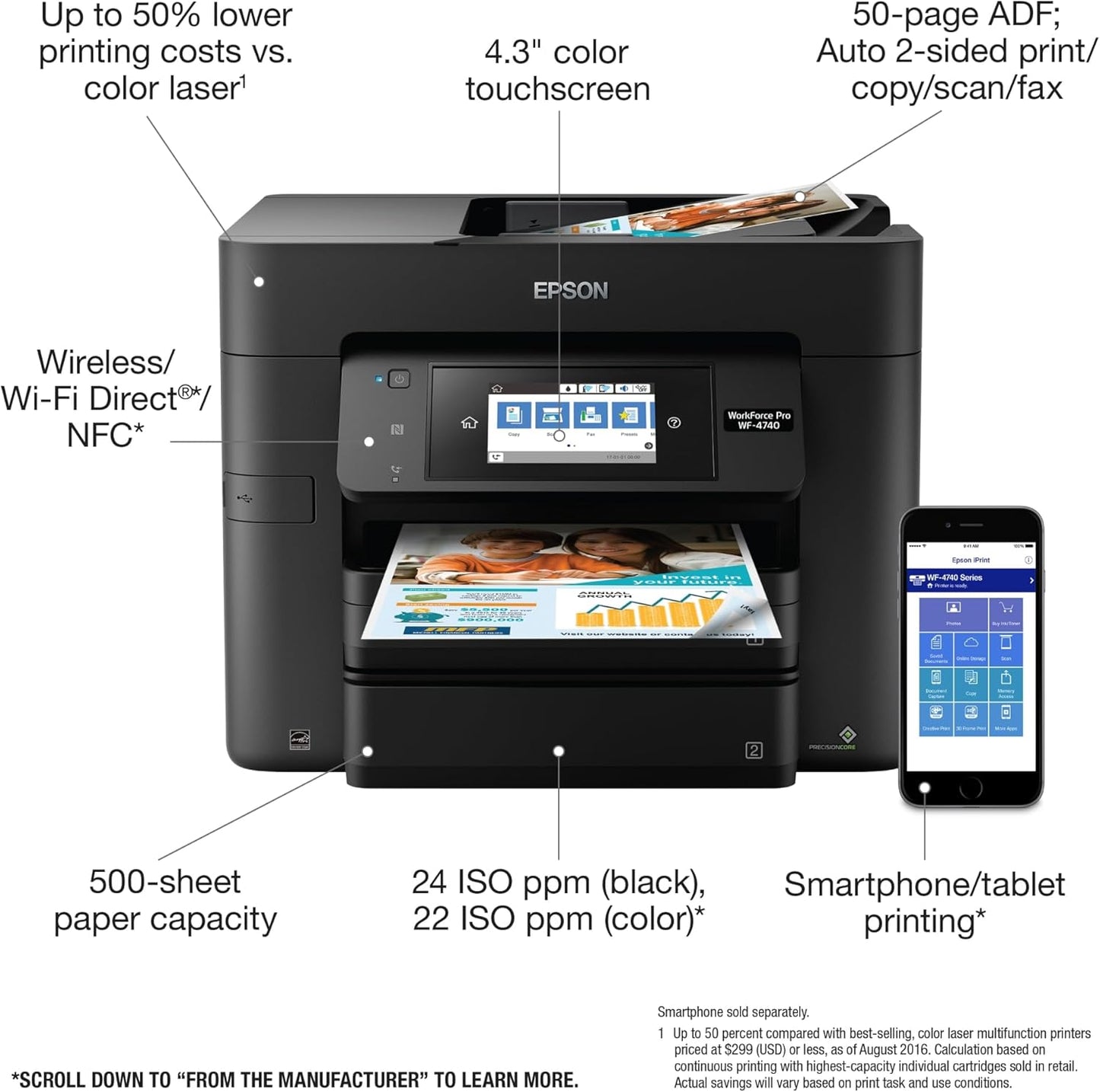 Epson C11CF75201 WorkForce Pro WF-4740 Wireless Color Inkjet Printer