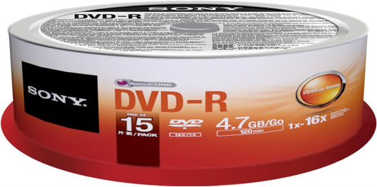 Sony 15DMR47SP DVD-R 4.7GB 16x Recordable Discs 15-Pack