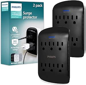 Philips 6-Outlet Extender Surge Protector 2-Pack SPP3466BC/37