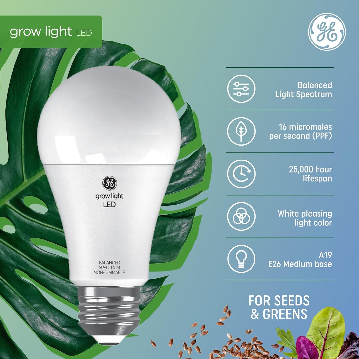 GE 93131179 A19 LED Grow Light Bulbs 4-Pack