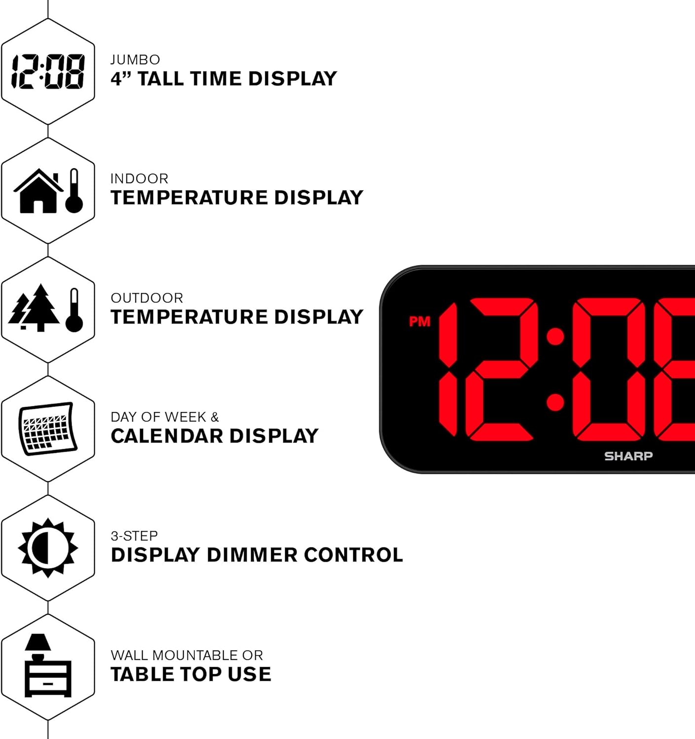 Sharp Flechazo-0401 Oversized LED Clock with Temperature