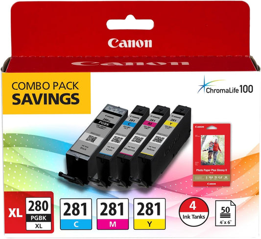 Canon 2021C006 PGI-280XL/CLI-281 CMY Ink & 50 Photo Paper Combo