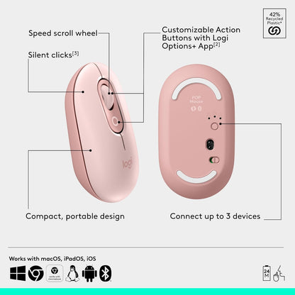 Logitech 910-007409 POP Wireless Bluetooth Mouse Rose