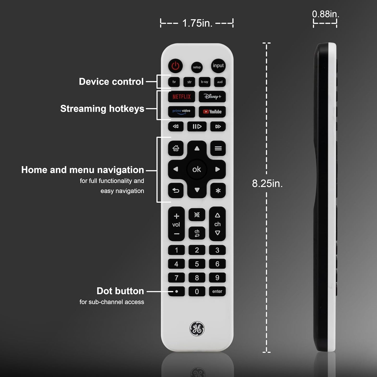 GE 80984-RF1 Rechargeable Universal Remote Control Backlit