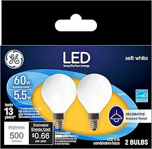 GE 25923 60W Soft White G16 Globe LED Bulbs (2 Pack)