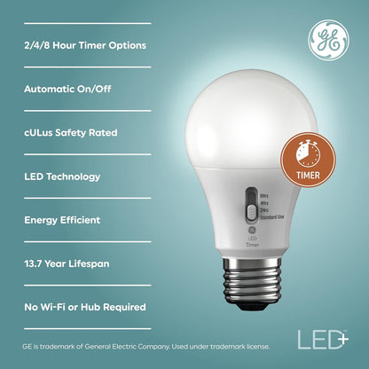 GE 10043168519950 LED+ Timer Light Bulbs - A19 Soft White (1 Pack)