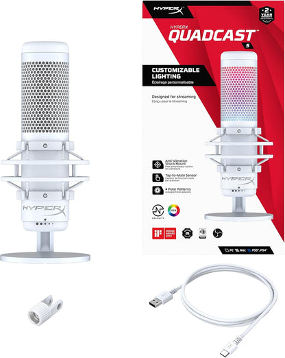 HyperX 519P0AA QuadCast S RGB USB Microphone - White