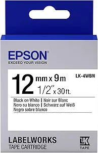 Epson C53S654021 LK-4WBN Black on White Label Tape 12mm