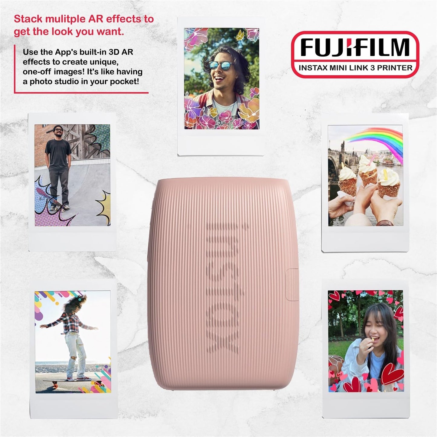 Fujifilm Instax Mini Link 3 Smartphone Printer Bundle Pink
