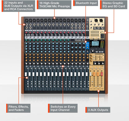Tascam Model24 24-Track Multi-Track Live Mixer/Recorder