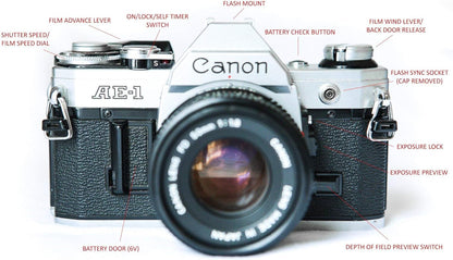 Canon AE-1 Vintage 35mm SLR Camera with 50mm Lens - Renewed