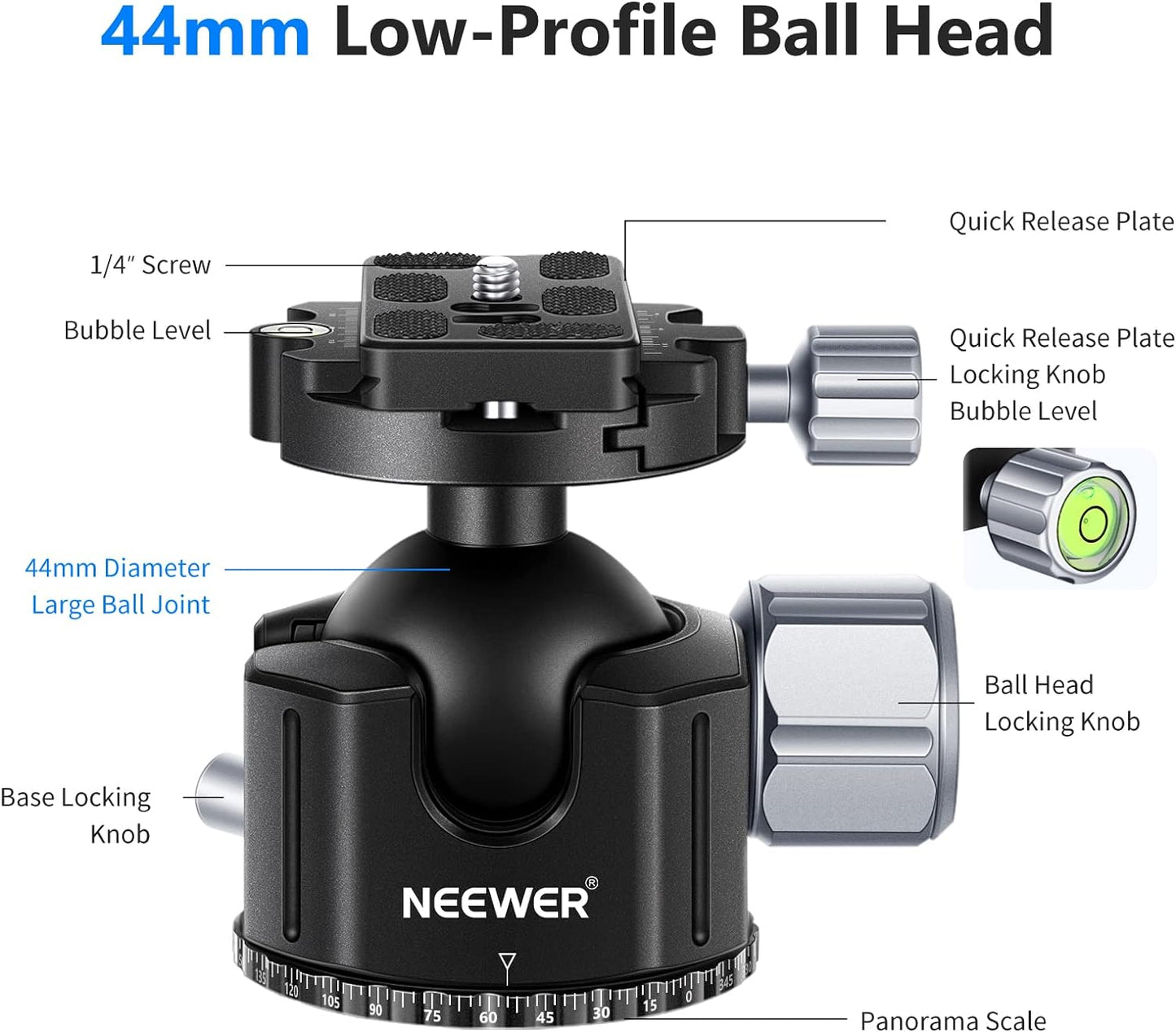Neewer 10100404 Low Profile 44mm Tripod Ball Head
