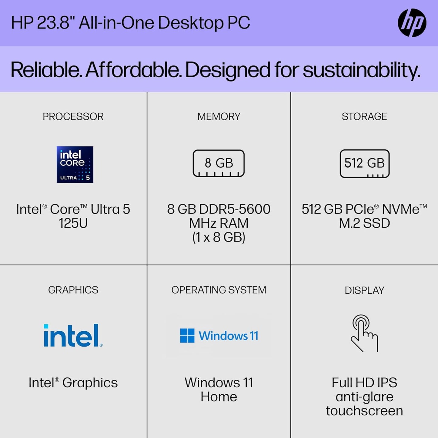 HP 9C9G0AA#ABA 24" All-in-One Desktop PC Ultra 5
