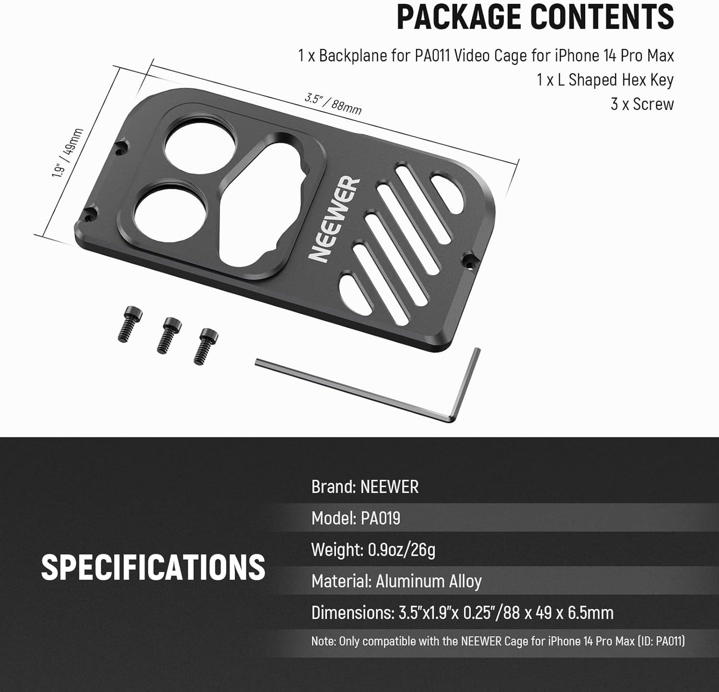 Neewer 10102664 iPhone 14 Pro Max Lens Backplane - 17mm Mount