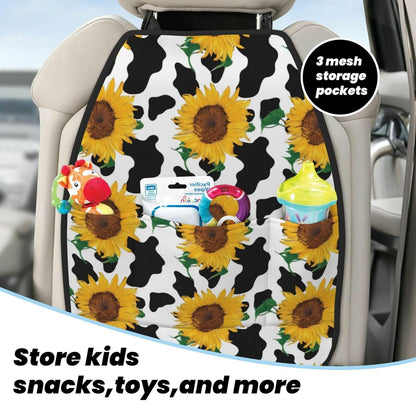 Novastar Car Seat Kick Mats with Organizer Cow Print Sunflower