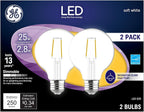 GE 23049 LED 25W Soft White G25 Globe Bulbs - 2 Pack