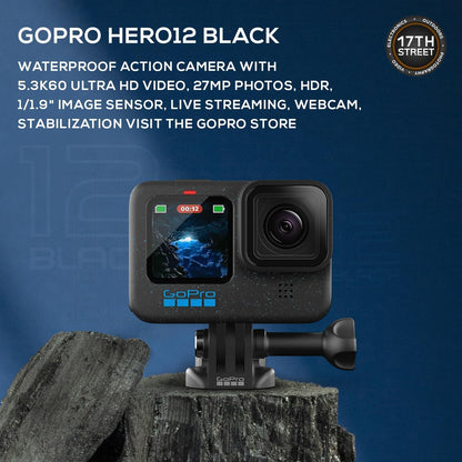 GoPro HERO12: Black 4K Camera Bundle with Battery & 128GB Card