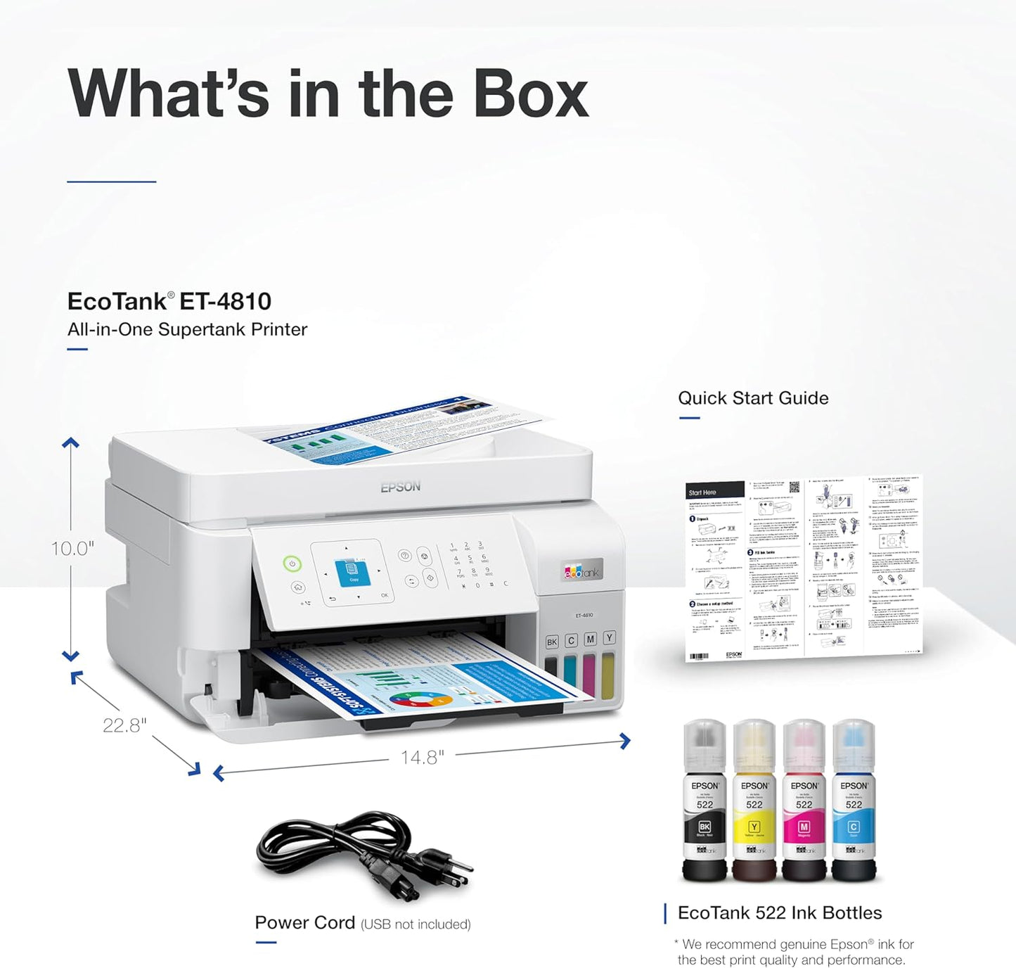 Epson C11CK57201-N EcoTank ET-4810 Printer (Renewed)