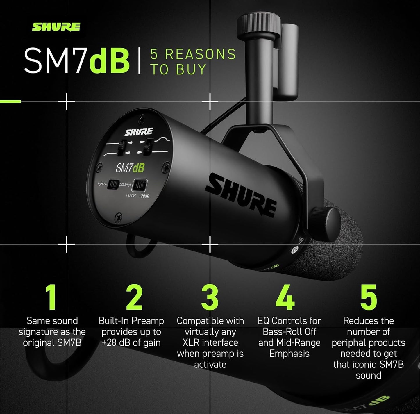 Shure SM7dB - Dynamic Vocal Microphone with Built-in Preamp