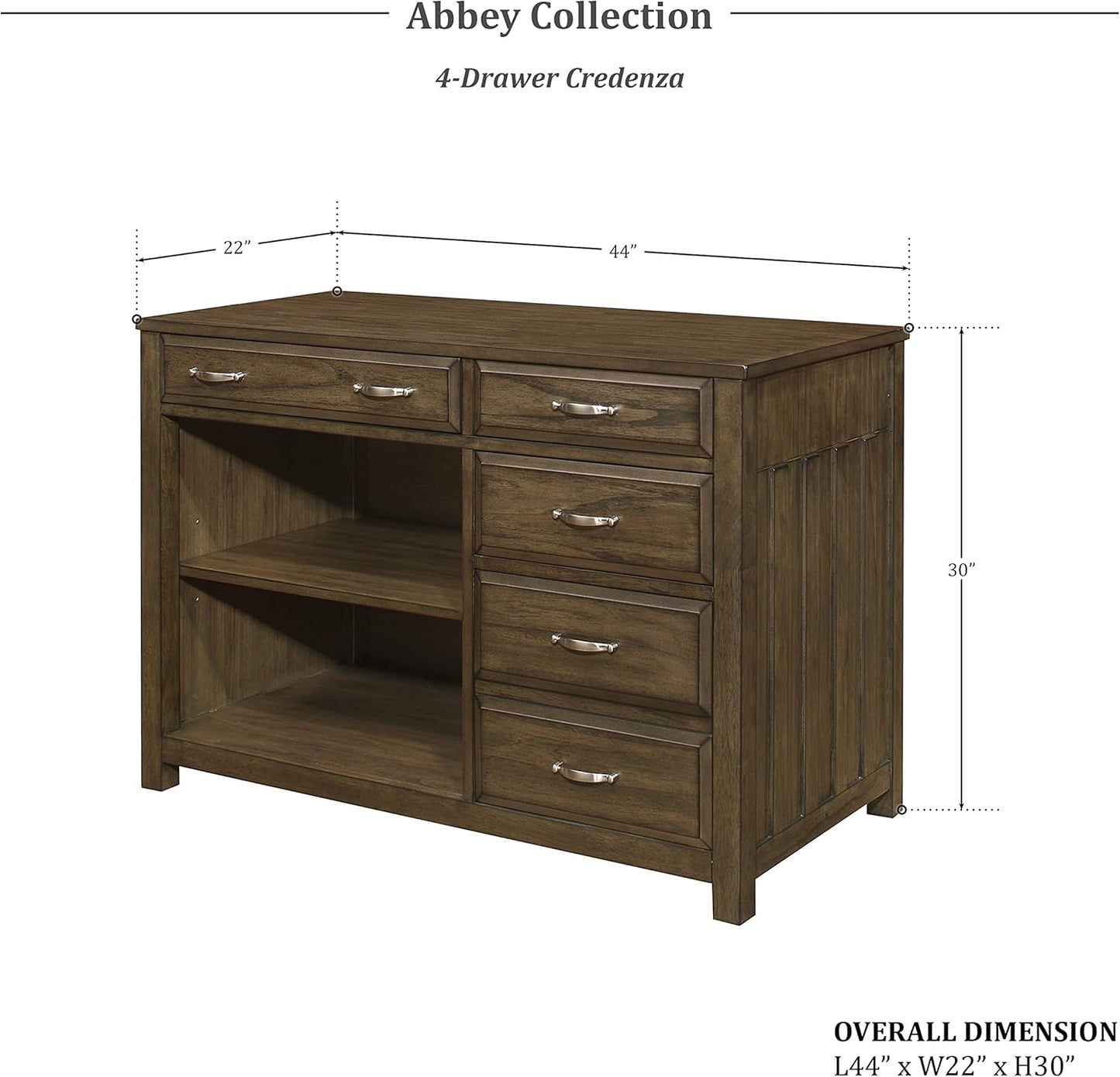 Lexicon 194840163541 Abbey 4-Drawer 44" Credenza - Brown Gray