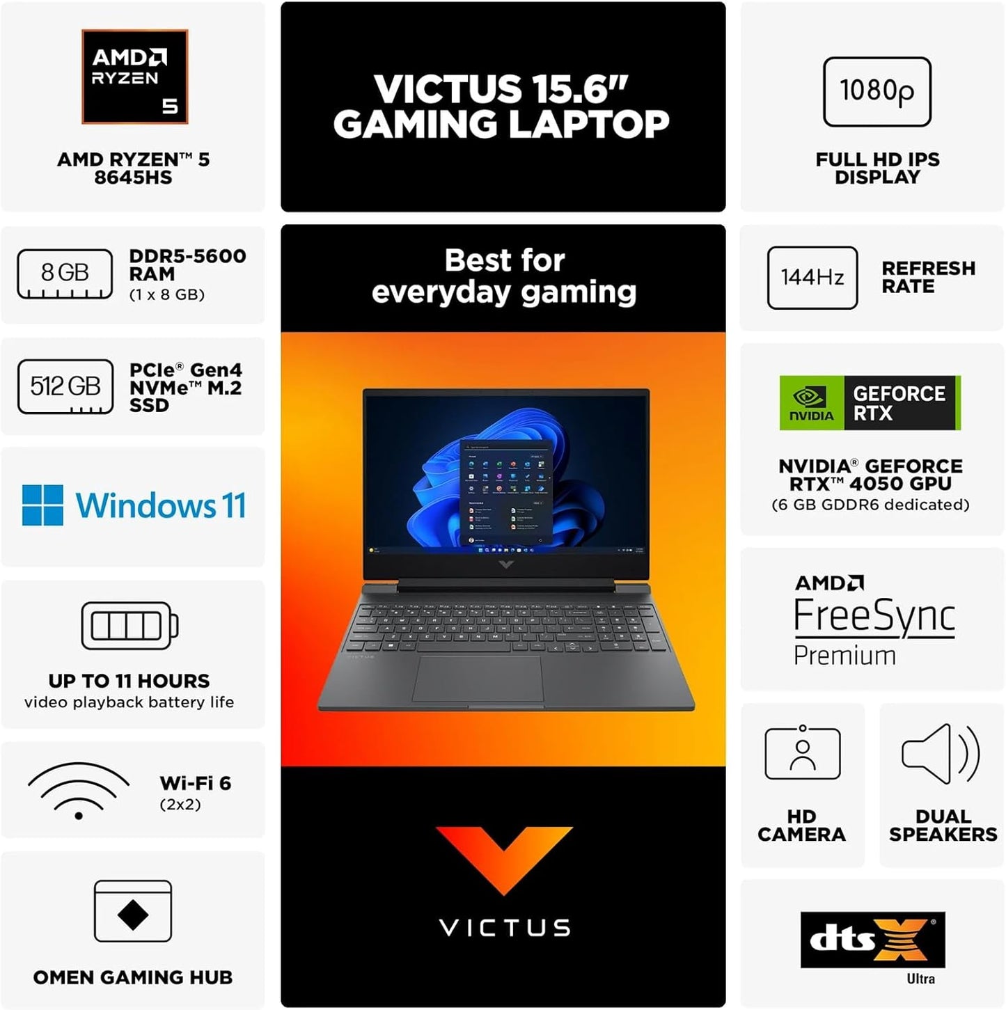HP AMD Victus Ryzen 5 RTX 4050 Gaming Laptop