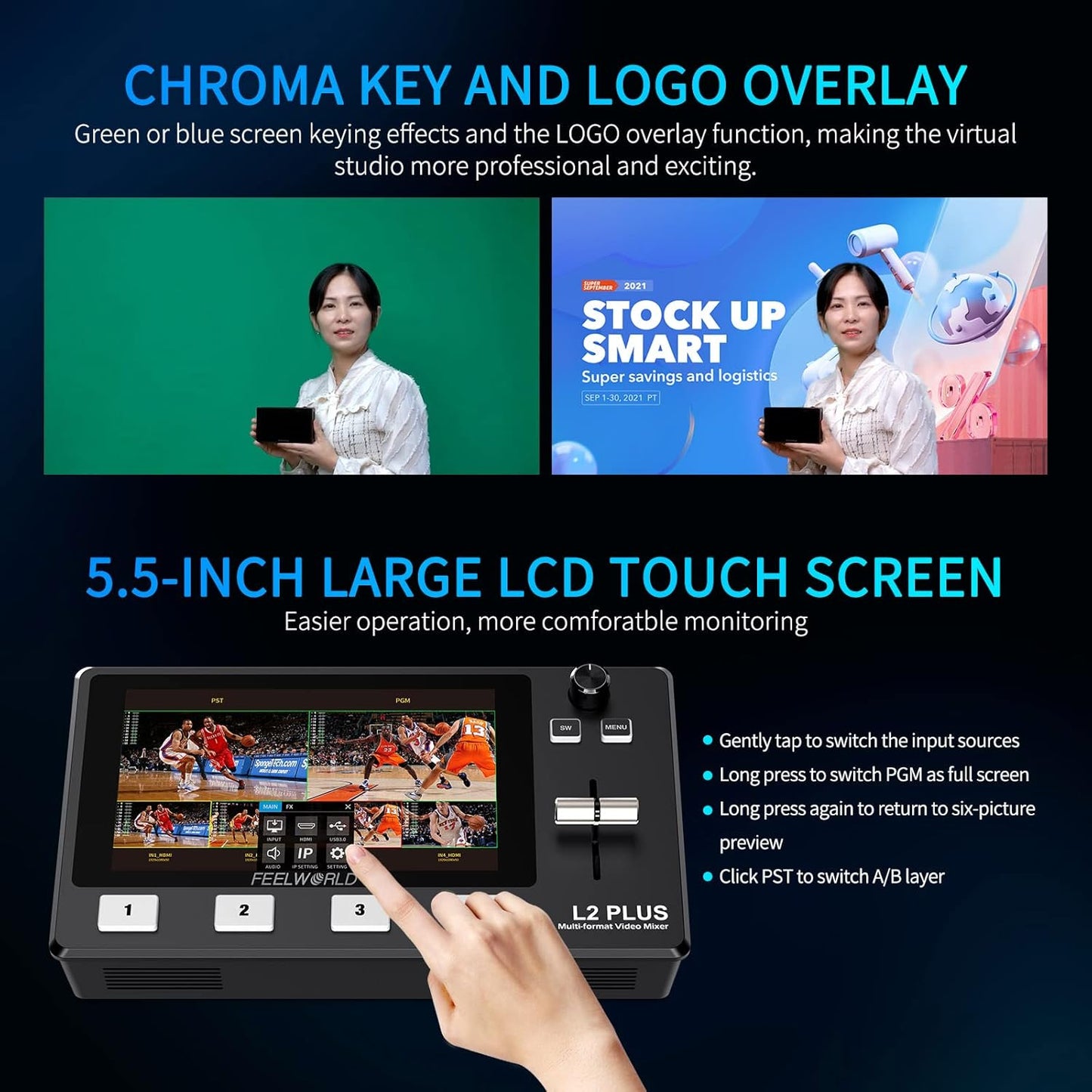 FEELWORLD L2 PLUS Video Mixer Switcher Touch Screen