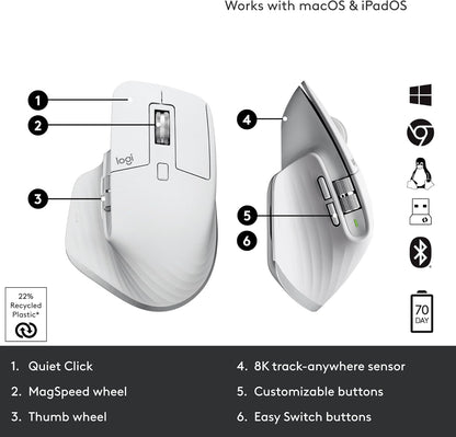 Logitech 910-006558 MX Master 3S Wireless Mouse - Pale Grey