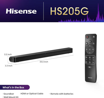 Hisense HS205G 2.0Ch 120W DTS Virtual:X Sound Bar