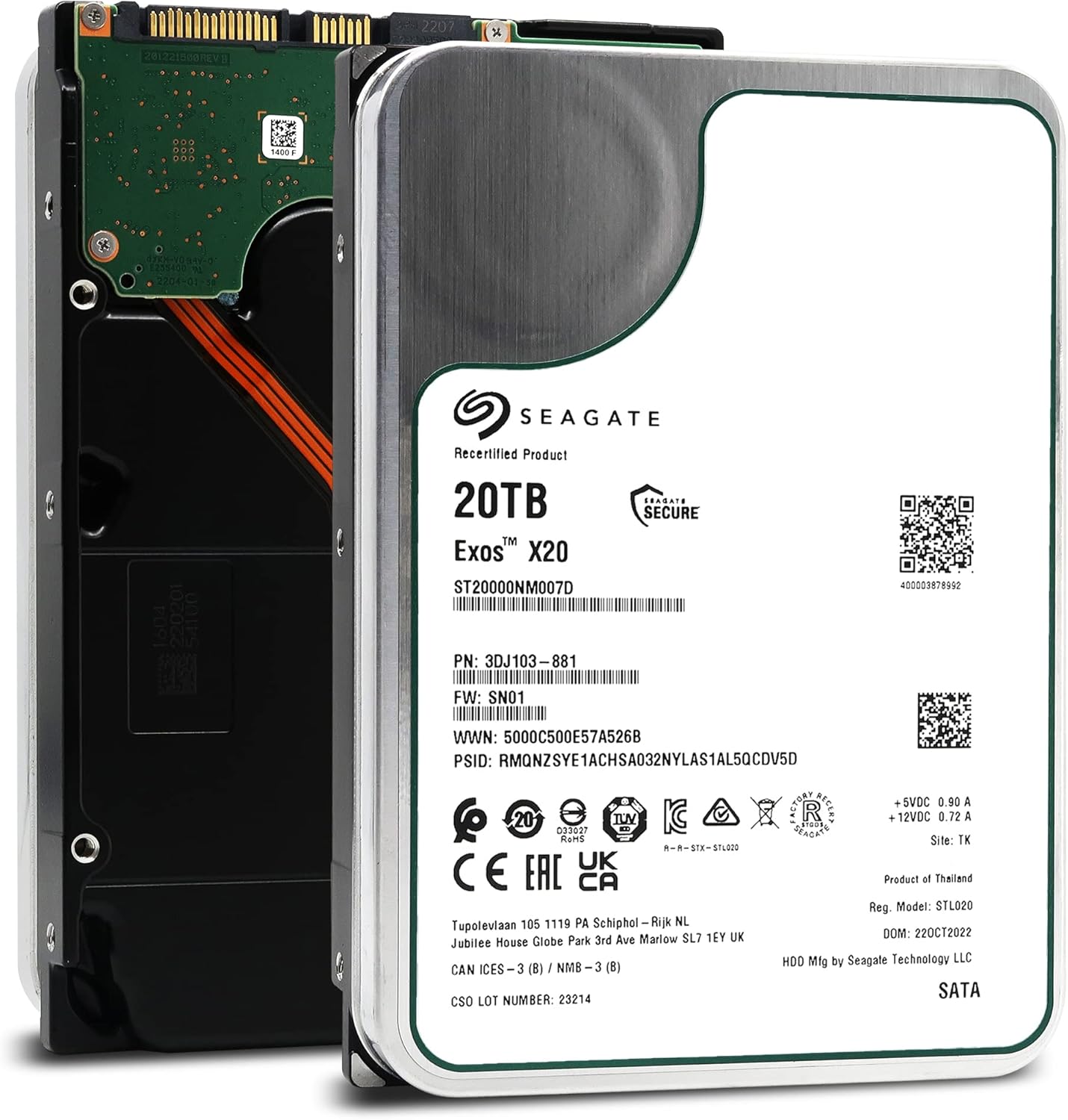 Seagate Exos X20 ST20000NM007D 20TB SATA HDD (Renewed)