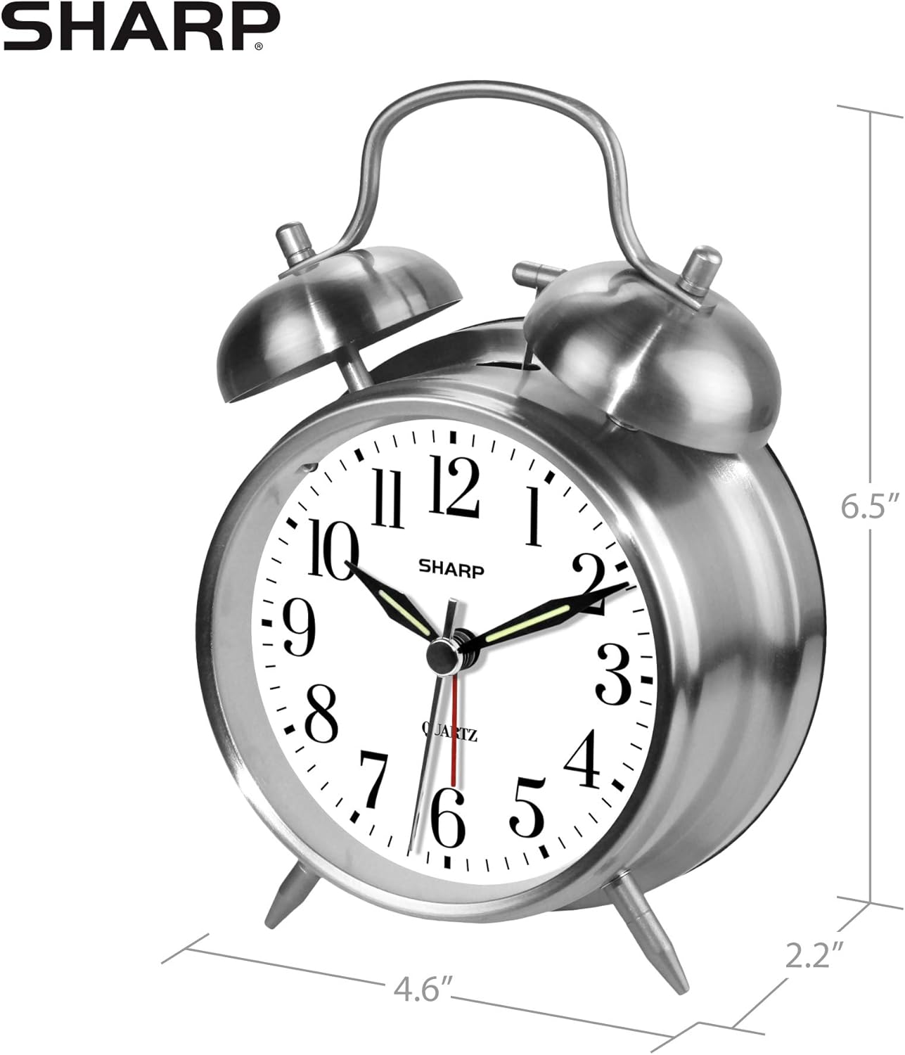 Sharp Twin Bell Alarm Clock - Loud for Heavy Sleepers