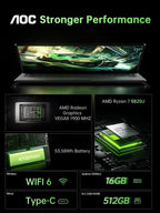 AOC AX16Pro Gaming Laptop - Ryzen 7, 16GB RAM, 512GB SSD, 16.1