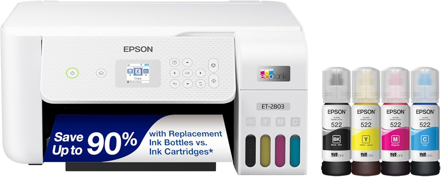 Epson EcoTank ET-2803 Cartridge-Free Wireless Printer Renewed