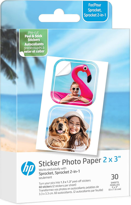 HP Sprocket 2x3" Zink Sticker Photo Paper 30 Sheets