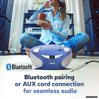 Magnavox MD6949-BL Portable Bluetooth CD Boombox AM/FM Radio Blue