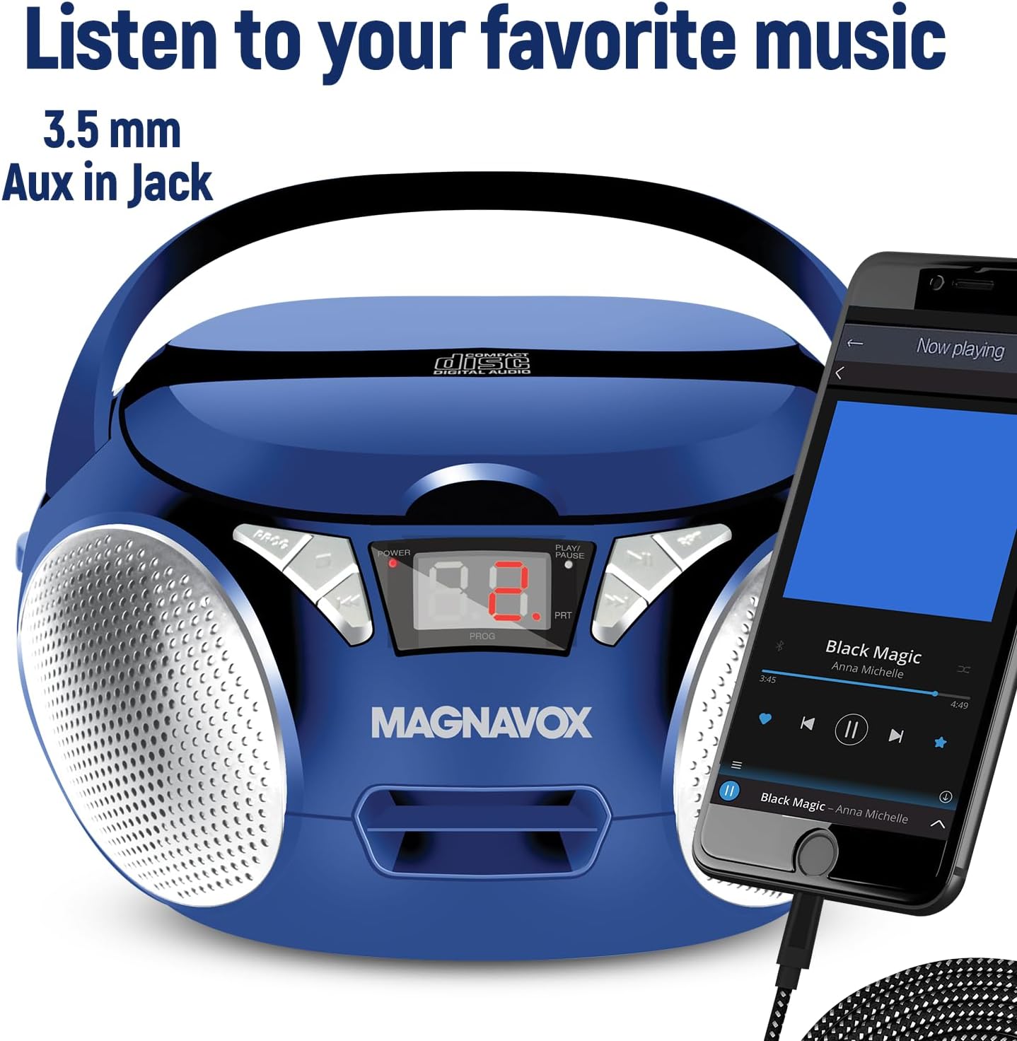 Magnavox 813164 Portable CD Boombox AM/FM Radio Blue
