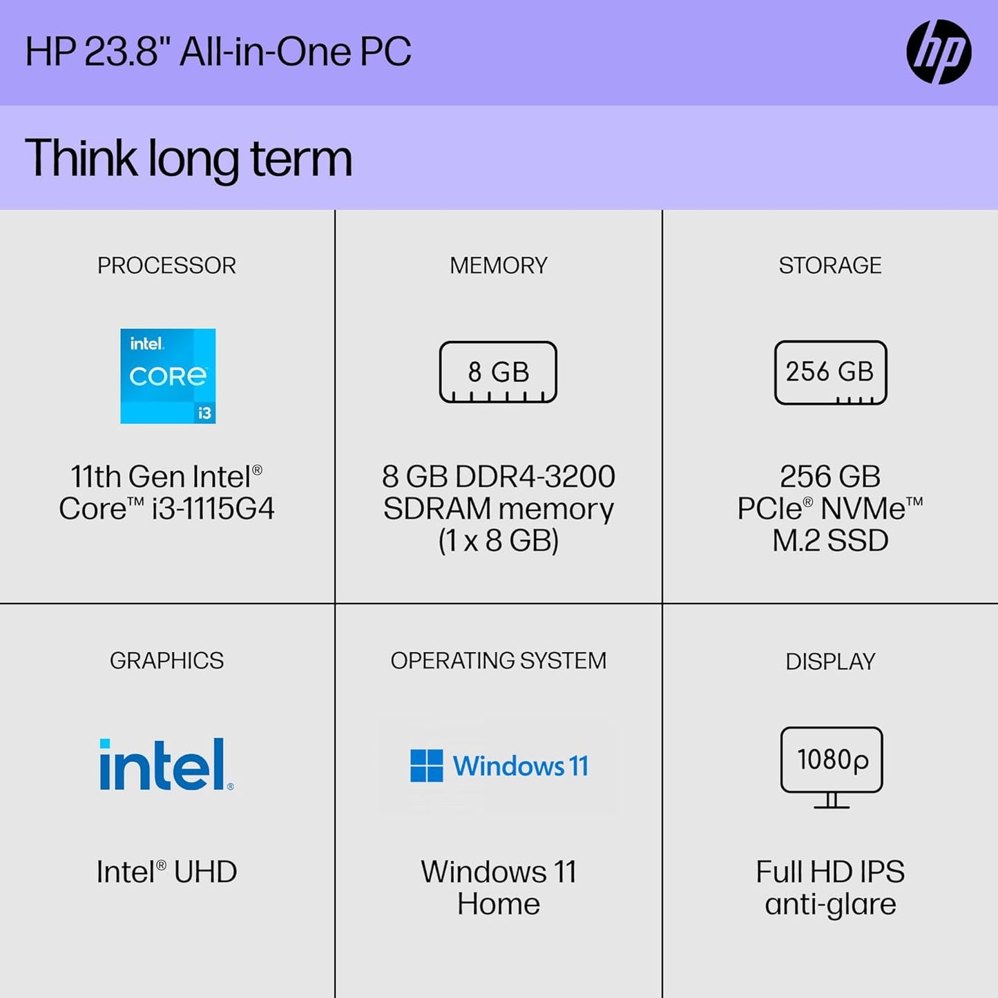 HP A14MHAA#ABA 24" i3 All-in-One Desktop 256GB SSD