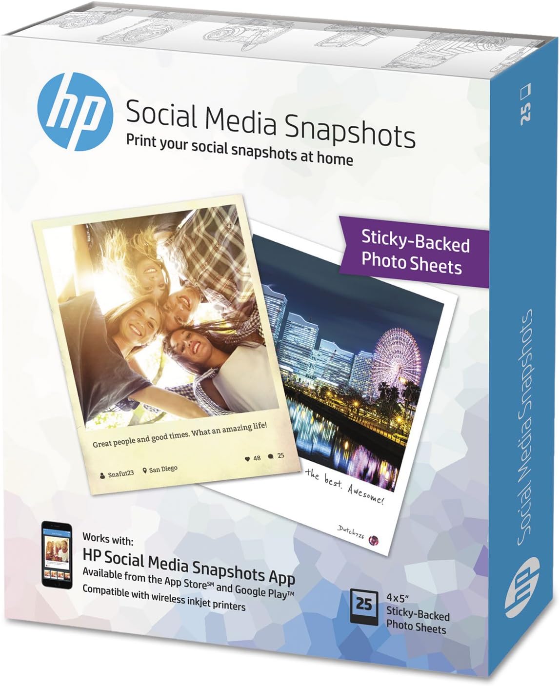 HP K6B83A Sticky-Backed Photo Paper - 4x5 Glossy, 25 Sheets