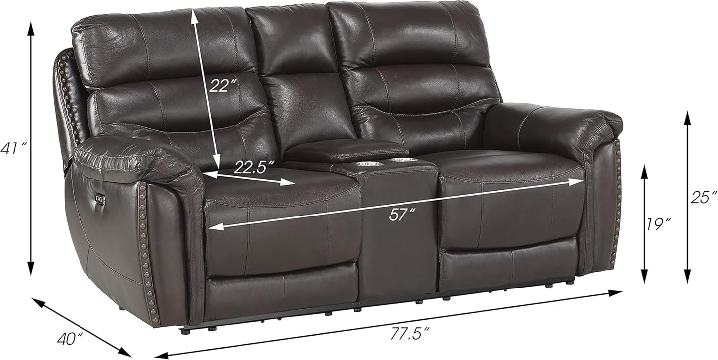 Lexicon Lazarus Leather Power Reclining Loveseat Console