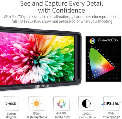 FEELWORLD F5-FBA 5 Inch On-Camera Field Monitor
