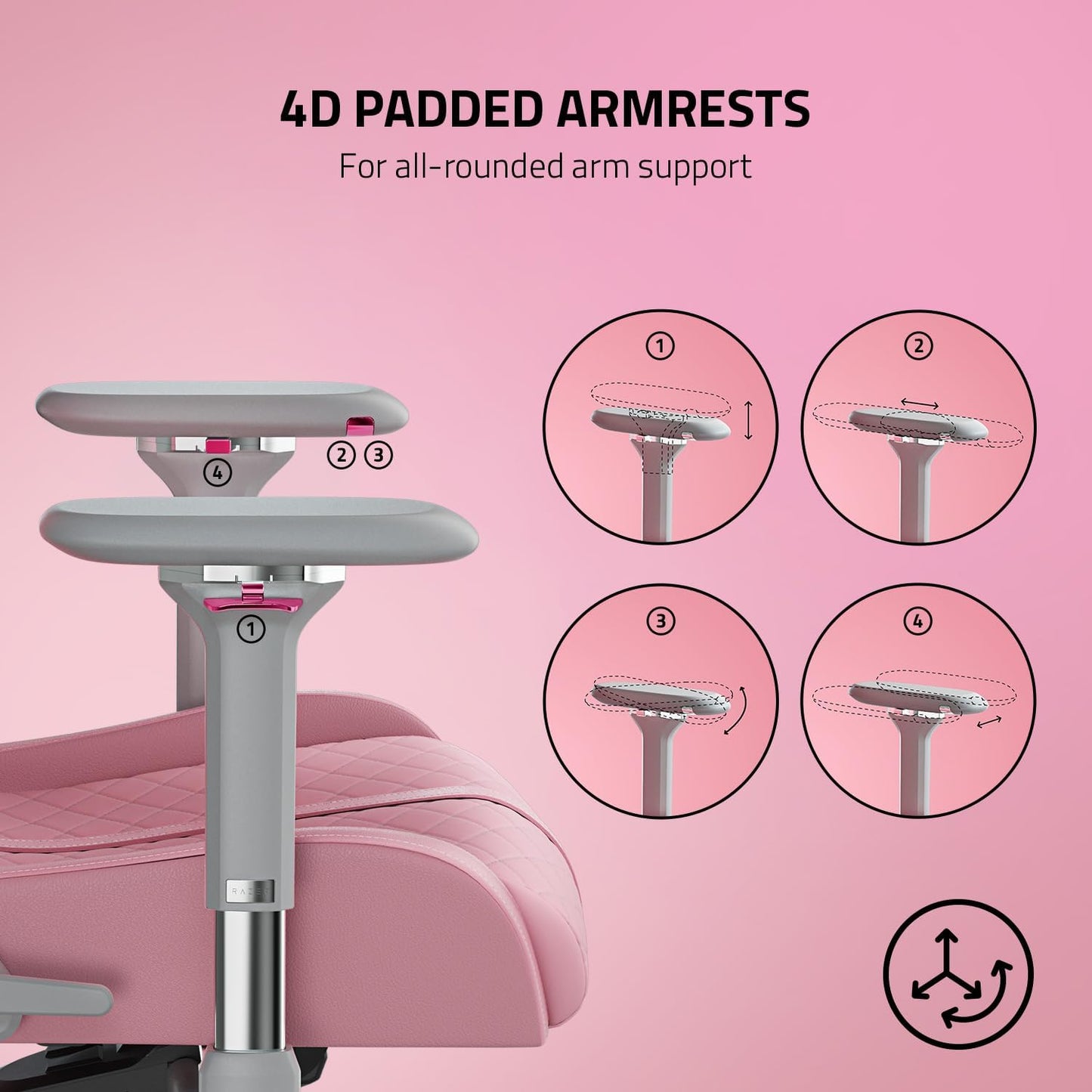 Razer RZ38-03720200-R3U1 Enki Gaming Chair - Pink Lumbar Support