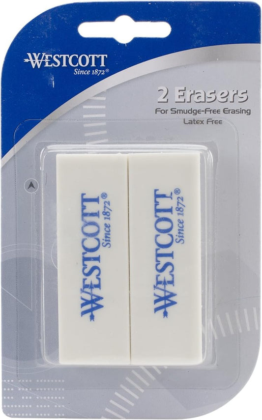 Westcott Eraser 2-Pack White Latex-Free Erasers